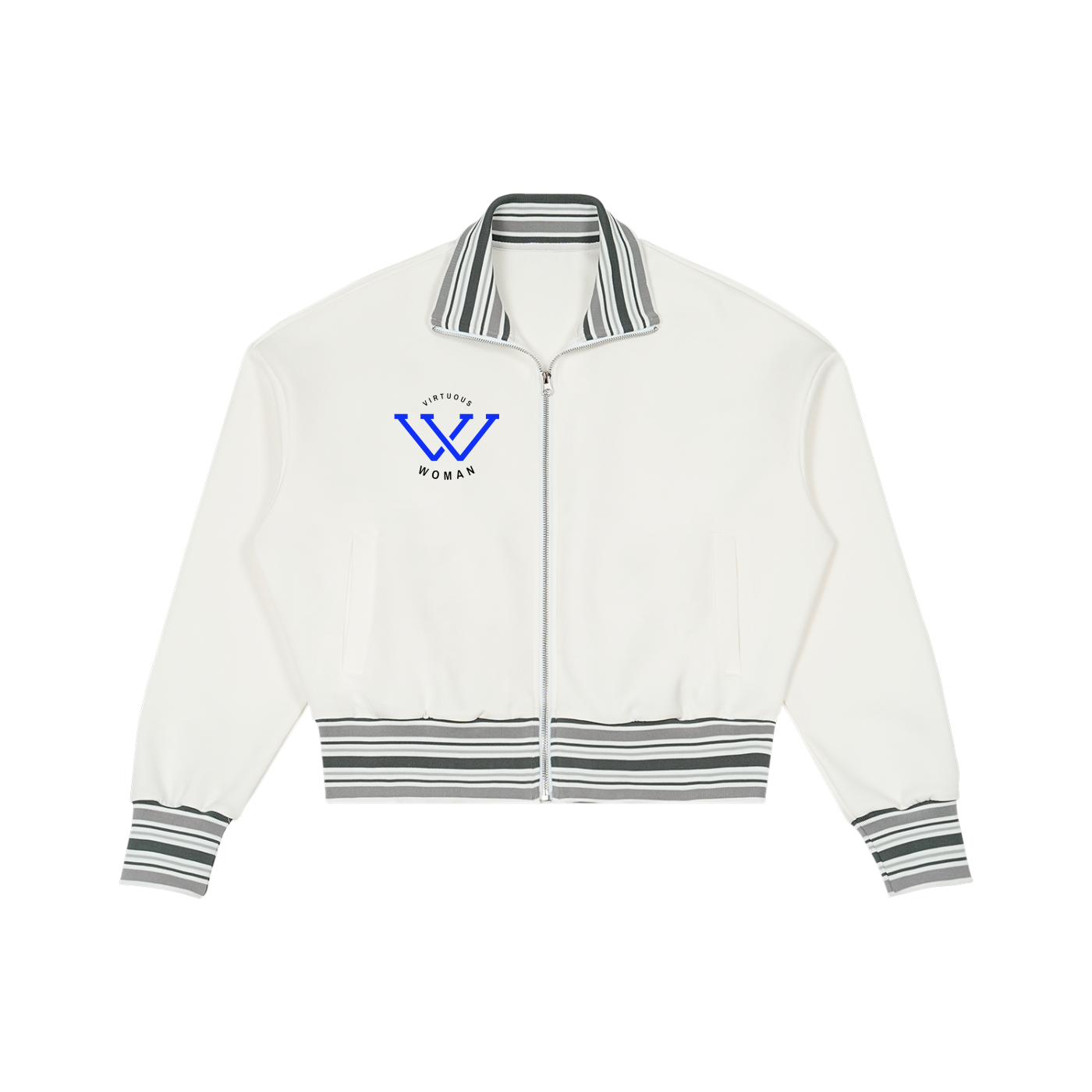 Striped Rib Collar Zip Jacket