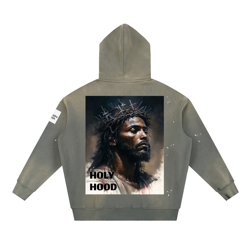 Vintage Washed Frayed Fleece Hoodie